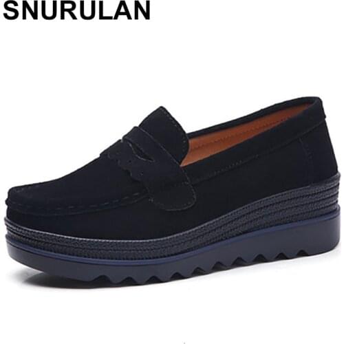 SNURULANLarge size Spring Autumn Shoes Woman Platform Genuine Leather Women Flats Thick Sole Womens Loafers Fashion new Female