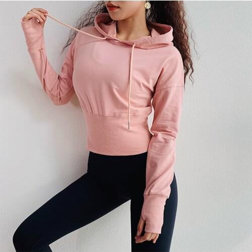 Sports Jacket Hooded Gym Shirt workout Yoga Top Women Autumn & Winter Cotton Sweatshirts Long Sleeve with Thumb Holes