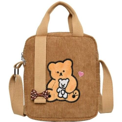 Bags for Women 2021 Fashion New Messenger Bags Corduroy Cartoon Bear Canvas Handbags Female Mini Purses Casual Shoulder Bags