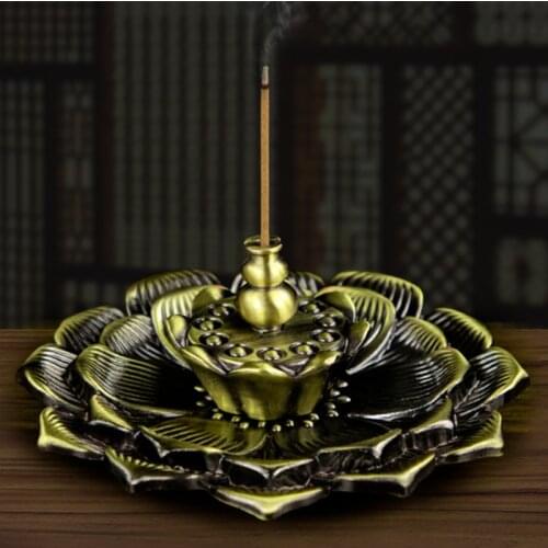 T Imitation Copper Lotus Incense Plate for Incense Sticks Metal Incense Burner Craftsmans Heart Zen Incense Seat for Buddha 2021