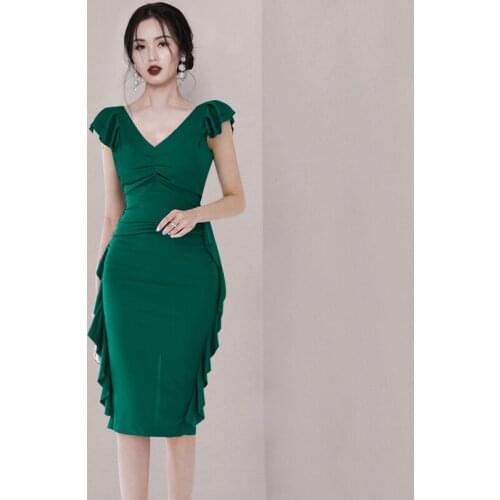 Party Dress Midi Ruffles Women Occasion Pencil Dresses Event Date Celebrate Vestidos Female Summer