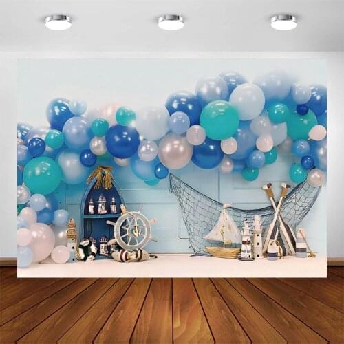 Yeele Ship Boat Navigation Rudder Blue Balloon Baby Birthday Photographic Background Photography Backdrops Photophone Photocall
