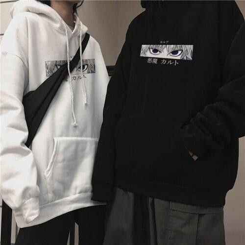 Killua Devil Cult Japan Anime Hoodies Streetwear Harajuku punk Hunter x Hunter print Top Women hip hop vintage Casual Sweatshirt