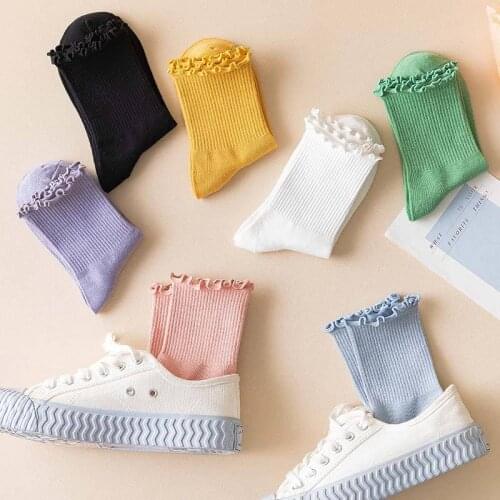 Socks Women Harajuku Sweet Retro Short Socks Lolita Frilly Ruffle Cotton Sock Girls Comfortable Solid Woman Colorful Ankle Soks