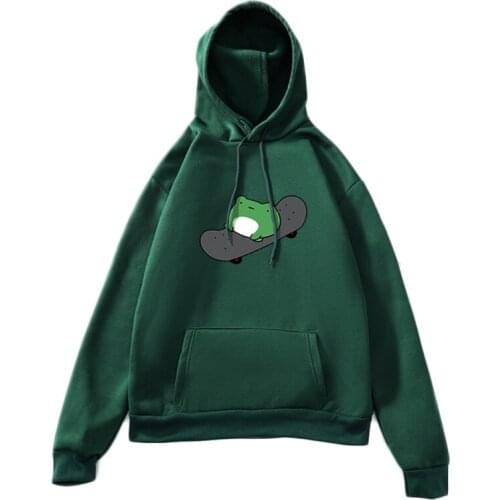 Women Girls Long Sleeve Drawstring Hoodies Cartoon Skateboarding Frog Print Sweatshirt Oversized Harajuku Pullover Tops MXMB