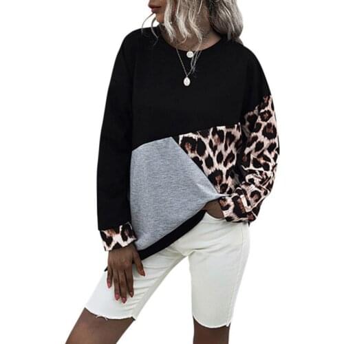 Womens Pullover Sweater Round Neck Mid-length Loose Color Matching Leopard Print abrigos mujer invierno 2020