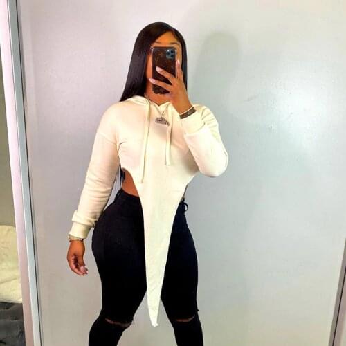 Women Long Sleeve Sweatshirt Hoodis Loose Irregular Crop Top Streetwear Casual 2021 Autumn Winter Fashion T Shirt Women Clothing