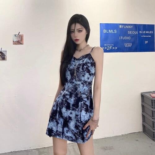 Summer Korean metal chain high waist suspender dress women