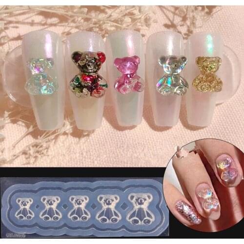 1pcs Silicone Nail Carving Mold 3D Bear Butterfly Mould Stamping Plate Nails Stencils Japanese Style Manicure Tools