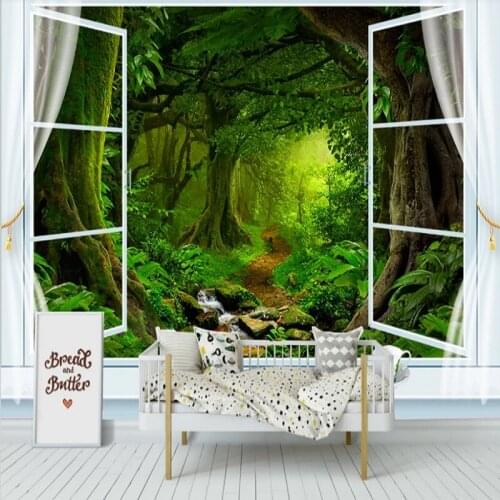 3d Wallpaper Mural Window Frame Nature Landscape Scenery Papel Space Forest 3d wall photo murals for background 3d Wall paper