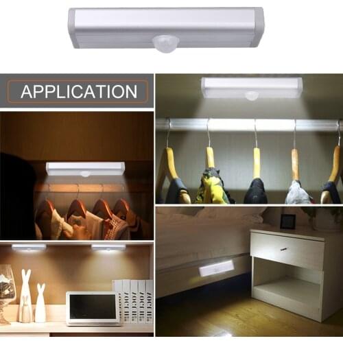 6/10 LEDs PIR Motion Sensor Light Cupboard Wardrobe LED Night Light Under Cabinet Lamp For Closet Passageway