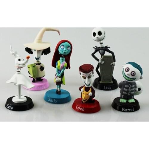 6pcs/Set The Nightmare Before Christmas Henry Selick Clay Animation Jack Sally Shock Zero Head Knock Bobble Head Figure Toys