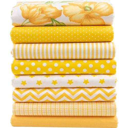 8 colors/lot Yellow Series Cotton Fabrics Printed Sewing Cloth Quilting Fabrics for Patchwork Needlework DIY Doll Cloth Material