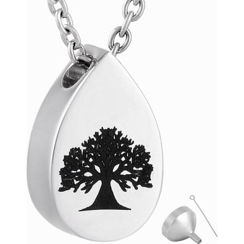9807 Foreverlove Memorial Jewelry Tear Round Tree Cremation Jewelry Urn Pendnat - Black