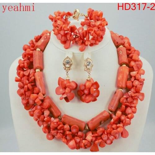 African Orange Coral Beads Jewelry Set earrings Nigerian Wedding Indian Costume Bridal Necklace Set Free Shipping HD317-1