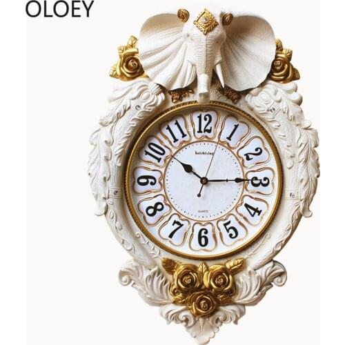 Large Luxury Wall Clock Vintage Retro Antique Elephant Living Room Wall Clock Art Creative Mute Farmhouse Decor Gold Wall Clocks