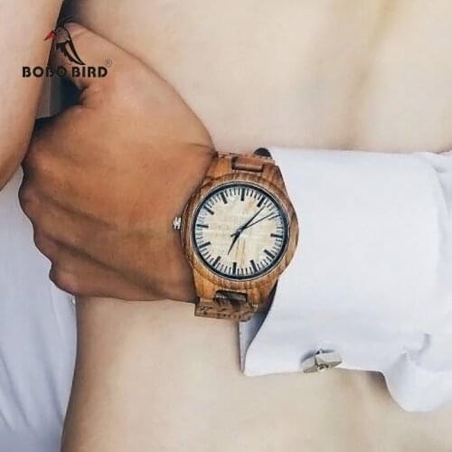 BOBO BIRD WG23 Mens Designer Handmade Wood Wristwatches Full Natural Zabra Wooden Band Quartz Watch With in Wood Box Relogio