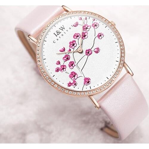 Reloj Mujer Carnival Brand Women Watch Ladies Fashion Luxury Ultra Thin Plum Dial Crystal Sapphire Casual Quartz Wristwatch 2021