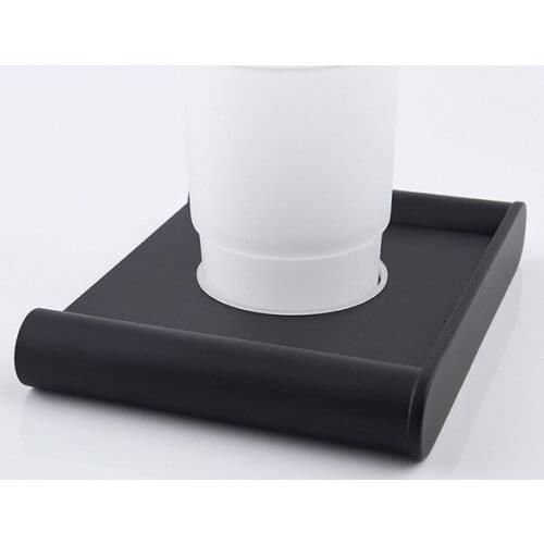 Black stainless steel bathroom toothbrush cup holder wall-mounted glass toothbrushing cup hotel mouthwash cup single cup set