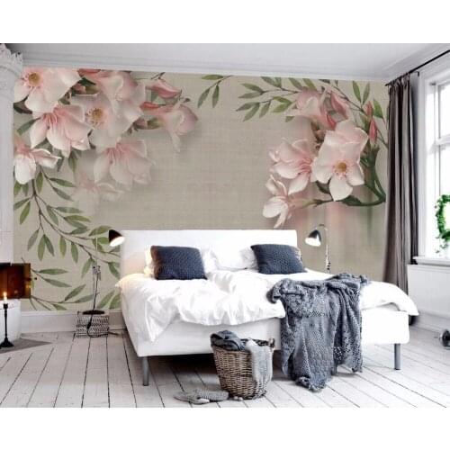CJSIR Custom Wallpaper Retro Elegant Pink Floral Sofa TV Background Wall Living Room Bedroom Home Decor Mural 3d Wallpaper