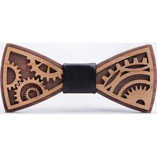 Wooden bow tie Gear engraving Men Bridegroom Bowtie