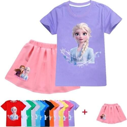 Disney Frozen Girls Clothing Sets New Summer T-shirt+Skirt 2Pcs for Kids Clothing Sets Elsa Clothes Outfits 2-15T