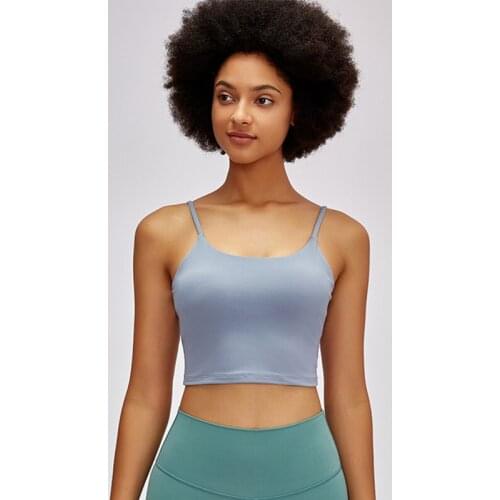 Women Fitness Yoga Vest With Chest Pad Sexy Thin Belt Yoga Bra Plain Soft Nylon Yoga Workout Sports Bras Top Sling Yoga Suit