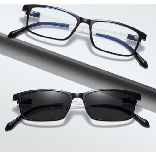 Elbru Anti-blue Light Plain Glasses Vintage Fashion Men and Women Square Eyewear Intelligent Color Change Plain Glasses