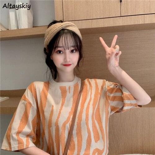T-shirts Women Zebra-striped Korean Style Loose Leisure Simple All-match Chic Trendy Ulzzang College Students Summer Female Top