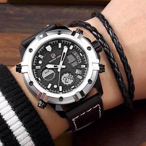 GOLDENHOUR Men's Watch With Leather Strap