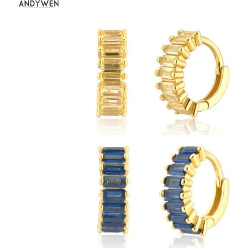 ANDYWEN 100% 925 Sterling Silver Gold Little Green Blue Huggies Hoop Piercing Pendiente Luxury Fashion Fine Jewelry For Women