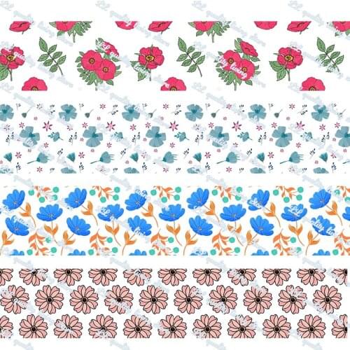 16-75mm Cartoon Flower Printed Grosgrain Ribbon/16mm Printed Elastic Foe Ribbons DIY Hair Bows Sewing Webbing 50 Yards
