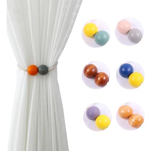 1Pcs Wood Beads Magnetic Curtain Clip Curtain Holders Tieback Buckle Clips Hanging Ball Buckle Tie HomeDecor Curtain Accessories