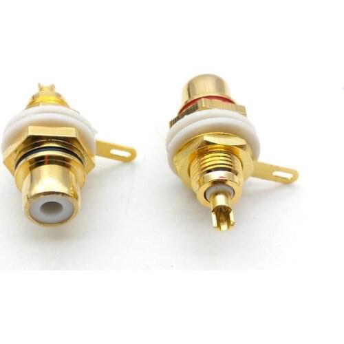 Copper RCA Jack Panel Mount Chassis Socket 24K Gold Plated ( Red + Black)