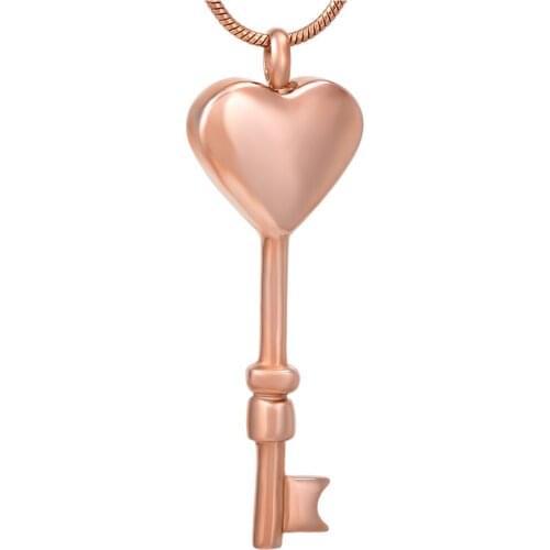 Fashione Heart Key Womens Mens Necklace Cremation Keepsake Memorial Urn Stainless Steel Pendant CremationJewelry