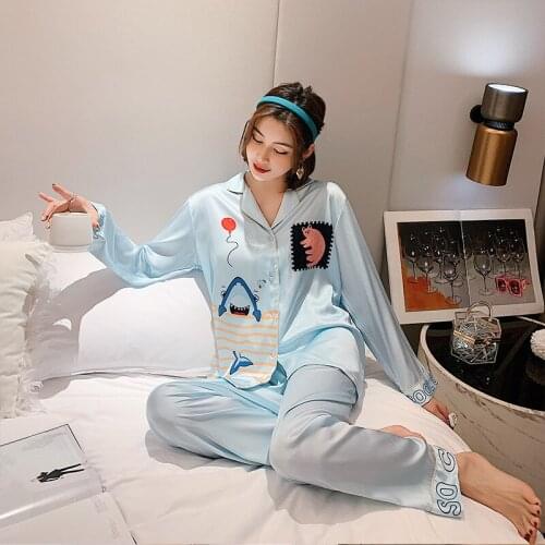 Fashion Women Pajamas High Quality Long sleeve Pajamas Comfortable Ice silk Pajamas Home Wear Sets New Cartoons Cardigan Pajamas