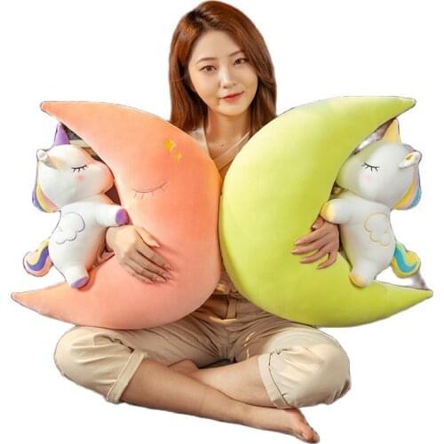 Stuffed toys Unicorn Moon Plush toy Sleeping Pillow PP Cotton Filling Pillow Home Decoration Decoration Cushion Sofa Gift friend