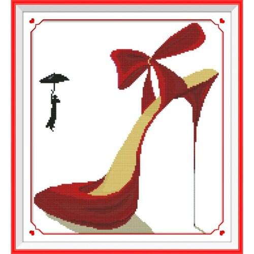 Joy Sunday Red high heels Patterns Counted Cross Stitch 11&14CT Sets For Embroidery kit Precise Printed DIY Home Decoration Kit
