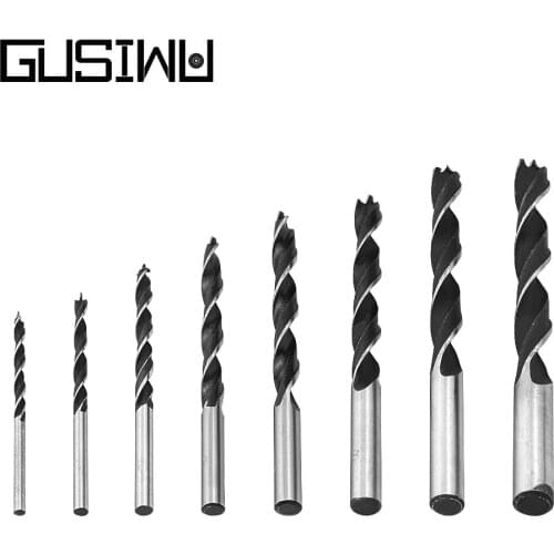 GUSIWU 8pcs High Speed Steel Three Point Woodworking Drill Bit Set Twist Center Drill Brad Point Drill Bit for Wood Furniture