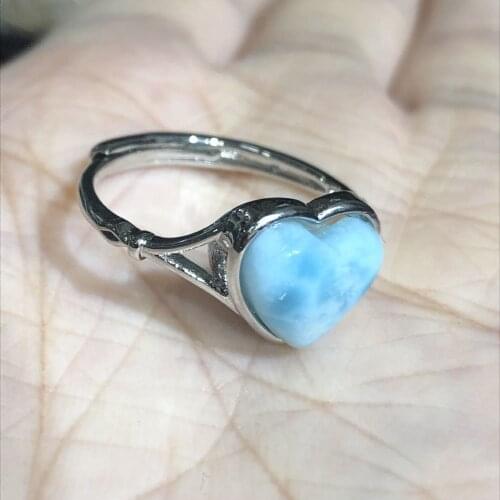 Natural Blue Larimar Ring Heart Quartz Crystal Ring Reiki Editation Healing Crystal Stone Charm Woman Jewelry Wedding Gifts