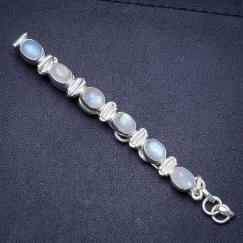 Natural Rainbow Moonstone Handmade Unique 925 Sterling Silver Bracelet 6 3/4-7 1/2" Y0144