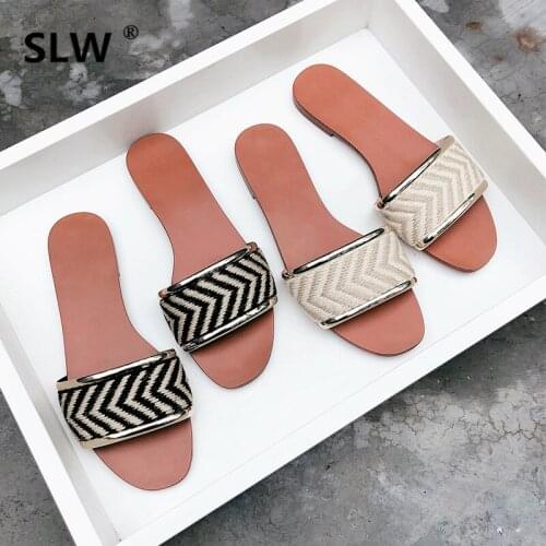 Low outdoor Flat Slides Metal Decoration Silk Square heel Fashion women knitted slipper platform summer Med outside modis woman