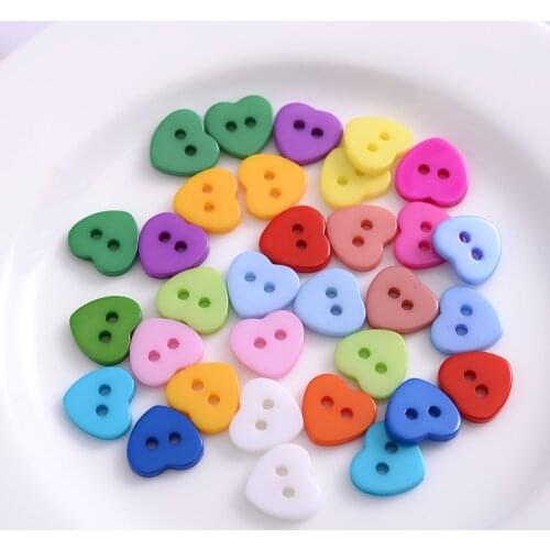 New 50Pcs 16 Colors Resin Sewing Buttons Cute Colorful Heart Shape 2 Holes Button DIY Crafts Scrapbooking For Sewing Accessories