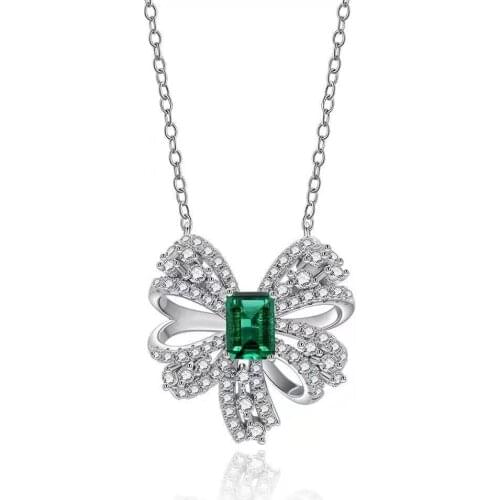 New 2021 Crystal Inlay Bow Pendant Necklace for Banquet and Birthday Gift