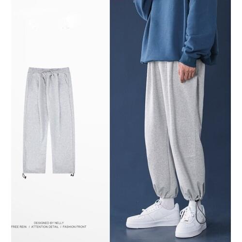 Autumn Knitted Gray Ankle pants Sweatpants Men Wide-leg Drawstring Tie Feet Casual Basketball Loose Cargo Joggers Trousers