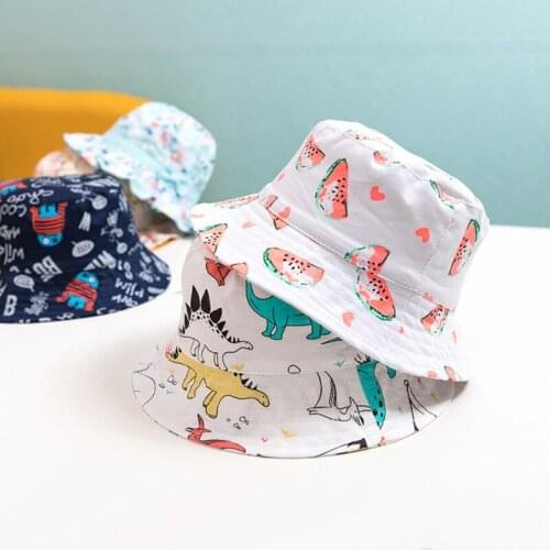 Printed Kids Fashion Panama Hats Spring Autumn Baby Girls Boys Round Top Short Brim Cotton Bucket Hats Outdoor UV Protection Cap