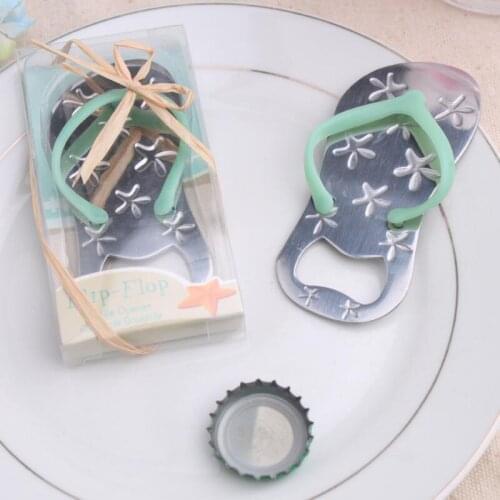 Beach theme Flip flop wine bottle opener with starfish wedding favor gift bridal shower guest gift blue pink Color LX8096