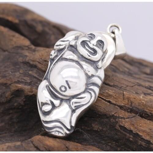 Handcrafted 925 Silver Tibetan Laughing Buddha Pendant vintage sterling silver Happy Buddha Pendant Lucky Amulet