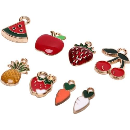 30pcs Mixed Enamel Fruit Charms Alloy Pineapple Cherry Watermelon Strawberry Metal Pendants Charms For Jewelry Making Wholesale