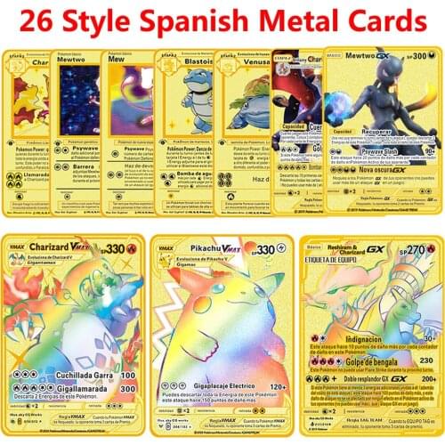 6 PCS Pokemon Francaise Metal Charizard Cards Display Pokémon Playing Game V VMAX Card French Collection Gold Carte Kids Toys